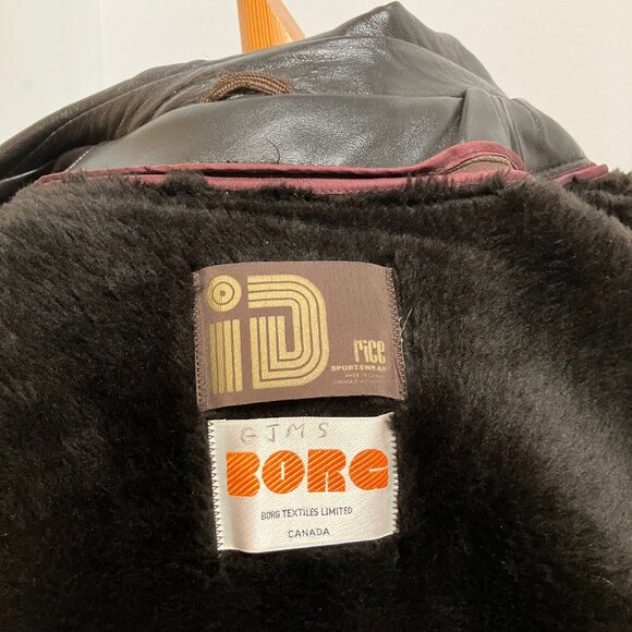 Rice Sportswear Leather Coat BORG Fleece Zip-in Lining Vintage Wide Lapel 70s - Picture 10 of 11